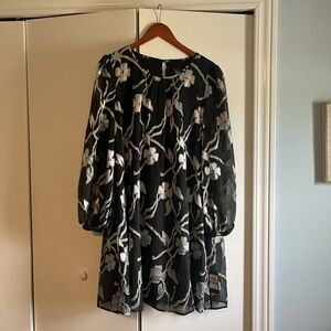 Tommy Hilfiger Black and White Floral Long Sleeve Dress